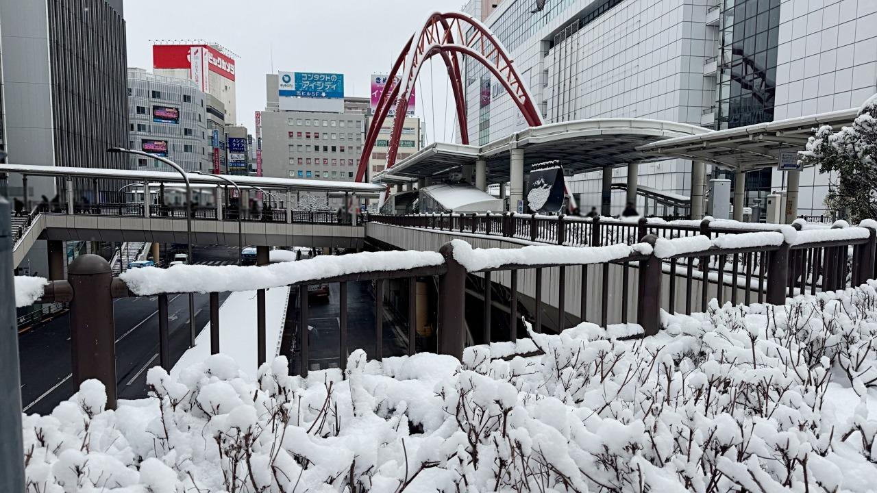 【立川市】2/8大雪警報発表時の立川駅北口。深夜2時と朝10時の様子を比較