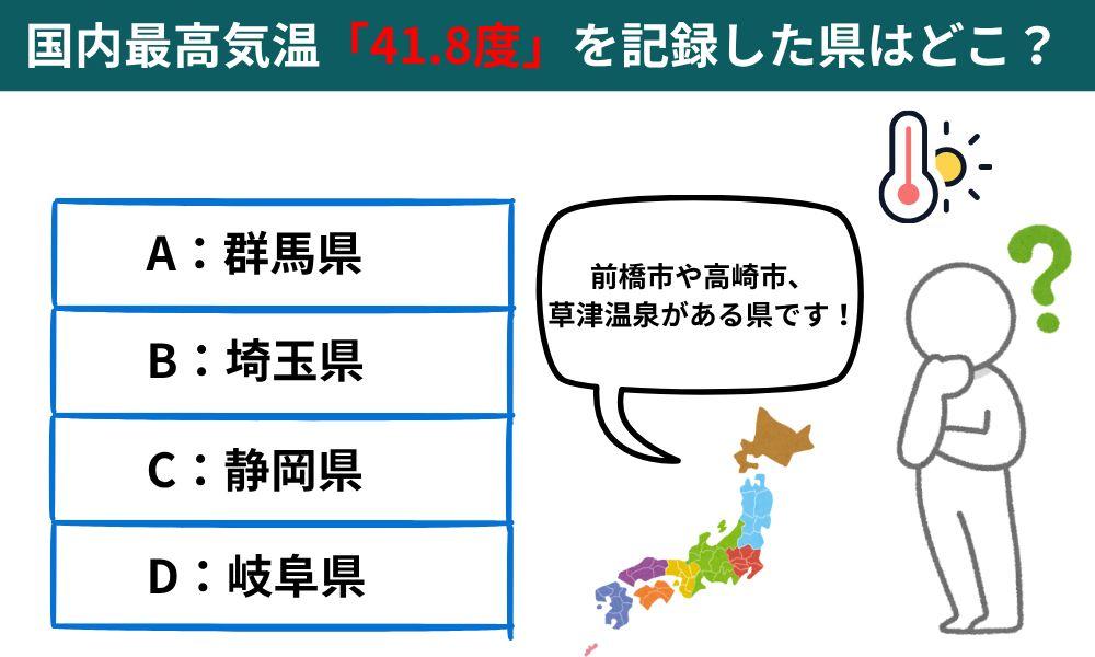 【都道府県クイズ】国内最高気温「41.8度」を記録した県はどこ？