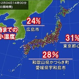 広島・横浜など湿度20パーセント台が続出　火の元に注意　空気の乾燥いつまで?