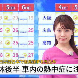 【動画解説】連休後半 車内の熱中症に注意　最終日は西日本で雨風強まる見込み