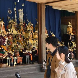子どもたちの健やかな成長願って　迫力の五月人形とこいのぼり一堂　三浦の海南神社で１０日まで展示