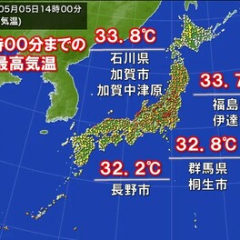 今年初の真夏日100地点以上　石川県で33.8℃　全国の今年最高気温を更新