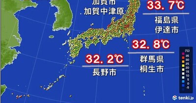 今年初の真夏日100地点以上　石川県で33.8℃　全国の今年最高気温を更新