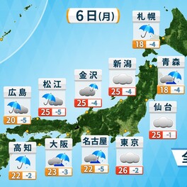 連休最終日（6日）西日本は荒れた天気　Uターンラッシュに影響も