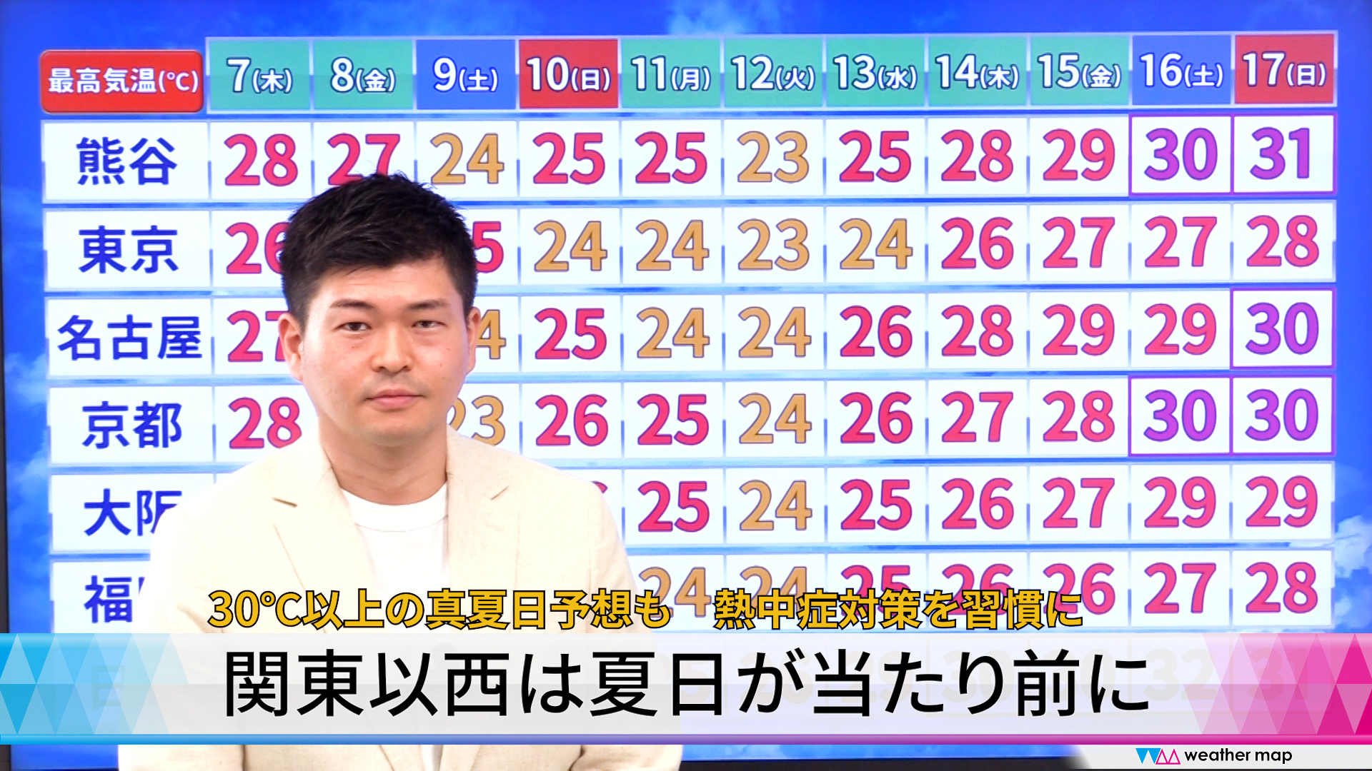 【動画解説】関東以西は夏日が当たり前に　30℃以上の真夏日予想も　熱中症対策を習慣に