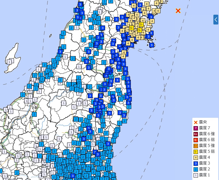 関東、東北、北海道、中部で地震　M6・3