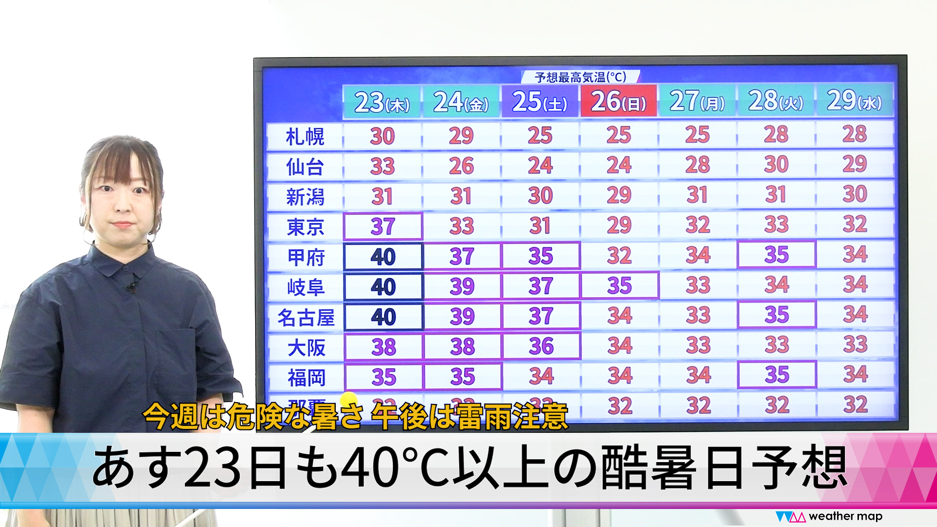 【動画解説】あす23日も40℃以上の酷暑日予想　今週は危険な暑さ 午後は雷雨注意
