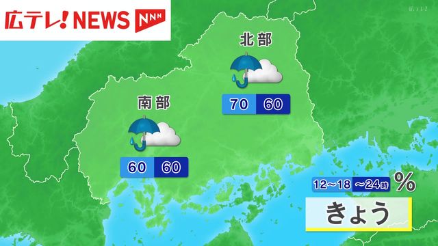 広島県の天気  14日は断続的に雨の見込み