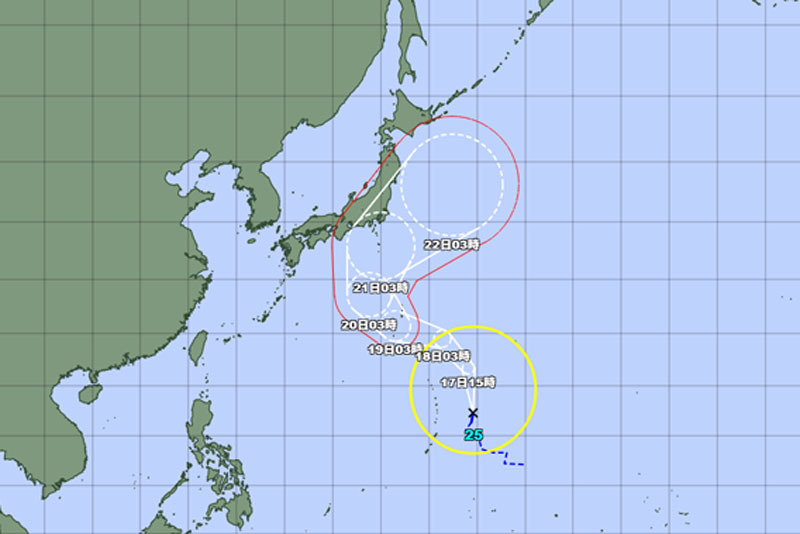 台風25号が発生、大型で勢力増へ…連休中盤に関東直撃の恐れ　埼玉など予報円に入る…台風接近時は中心気圧975ヘクトパスカル、最大瞬間風速40メートルか