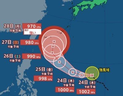 【台風情報】台風26号（スリゲ）が発生　今後の進路は?勢力は?26日（土）には沖縄の南へ北上　28日（月）には「強い勢力」に　中心気圧970hPa　最大瞬間風速50m/sに発達する見込み【台風の予想進路・10月4日までの雨風シミュレーション】