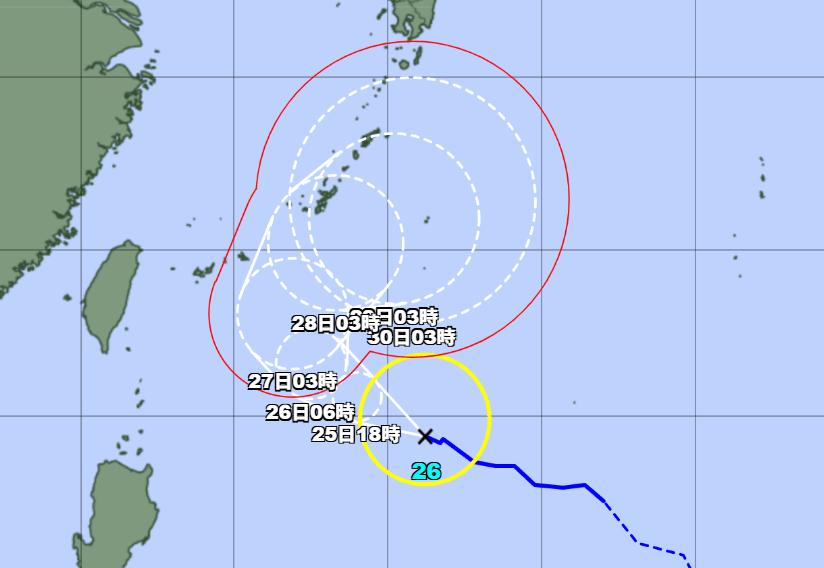 【台風26号】27日以降に大荒れ、大しけの見込み　宮古島や沖縄本島（25日朝）