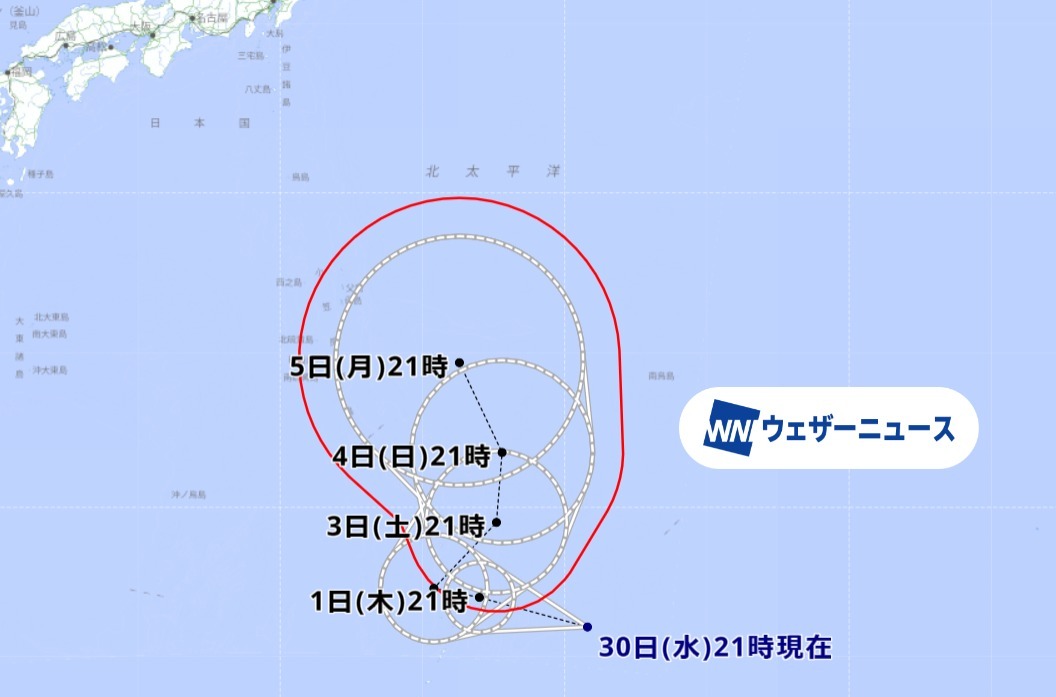 【台風情報】台風のたまご　日本の南海上から北上へ　台風に発達して5日頃小笠原諸島に接近の見込み　多くの各国シミュレーションでは日本の東海上に進む予想　本州への直撃はない見込みも太平洋沿岸に高波のおそれ