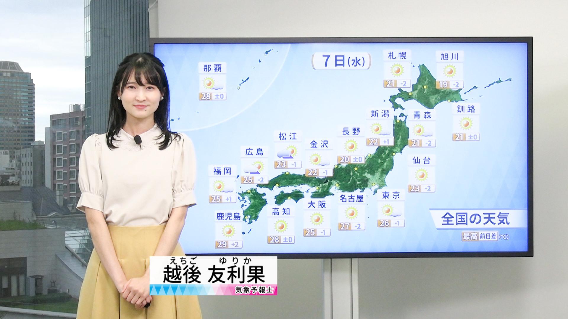 【動画】7日の天気 - 広く晴れてカラッと北風が吹く　東北太平洋側は高波警戒（7日7時更新）