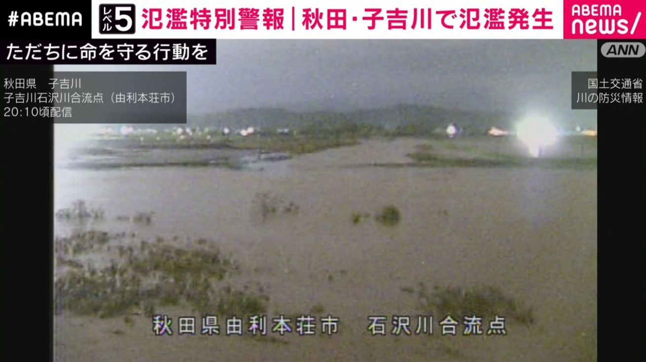 草地が水没…秋田・子吉川 川の合流地点の様子