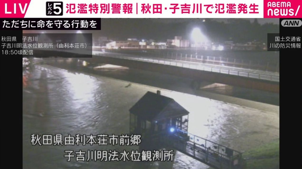 河川敷の木が水没…増水した川の様子 秋田･子吉川 水位観測所の様子