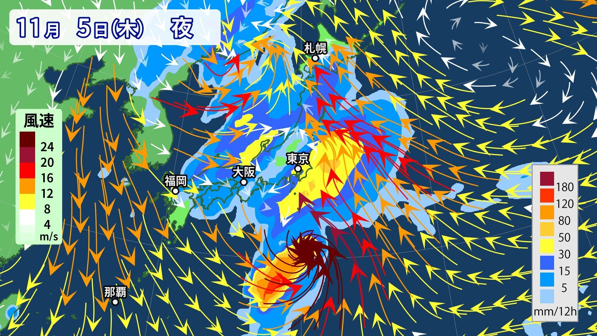 【台風情報】非常に強い台風31号（インファ）日本の南へ移動予想　最大瞬間風速70m/sへ　今後の予想進路は?　※雨と風のシミュレーション（気象庁）　