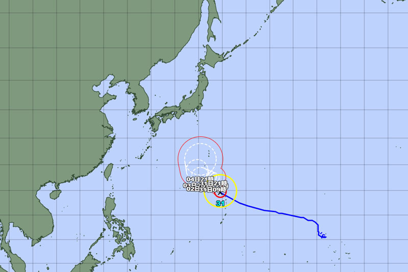 【速報】台風31号が日本列島側へ向かう可能性　非常に強い勢力…中心気圧940ヘクトパスカル、最大瞬間風速65メートル　小笠原近海で複雑な進路か