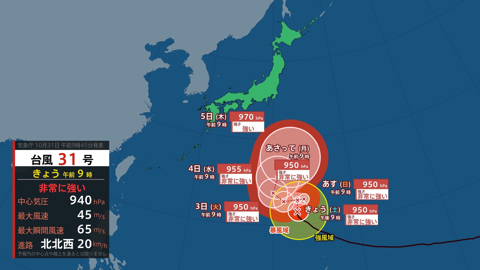 【台風情報】非常に強い台風31号（インファ）北上　小笠原諸島で警報級の高波のおそれ（31日午前9時現在）