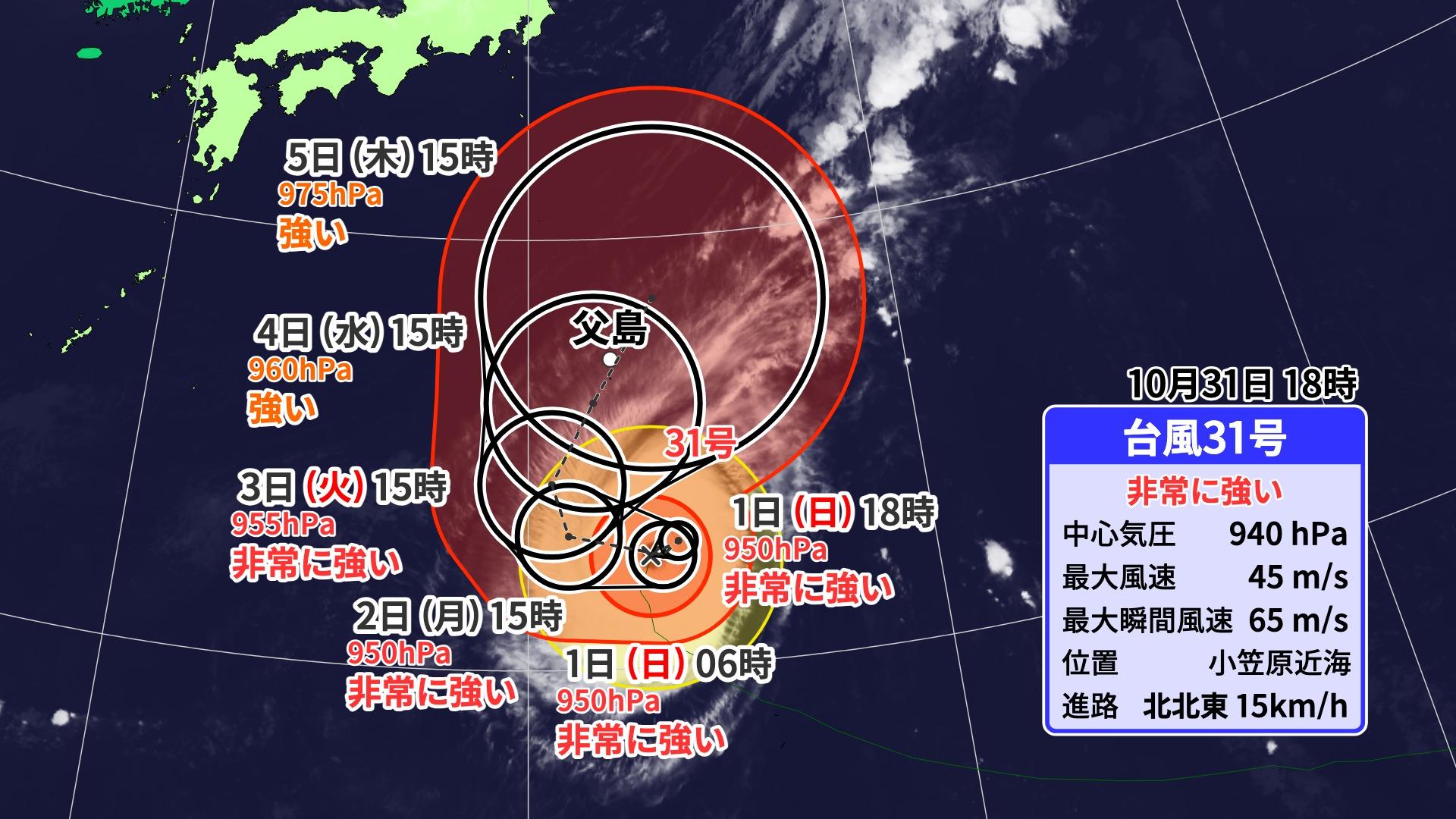 台風31号　小笠原諸島は4～5日に警報級の高波のおそれ　大雨や暴風の可能性も
