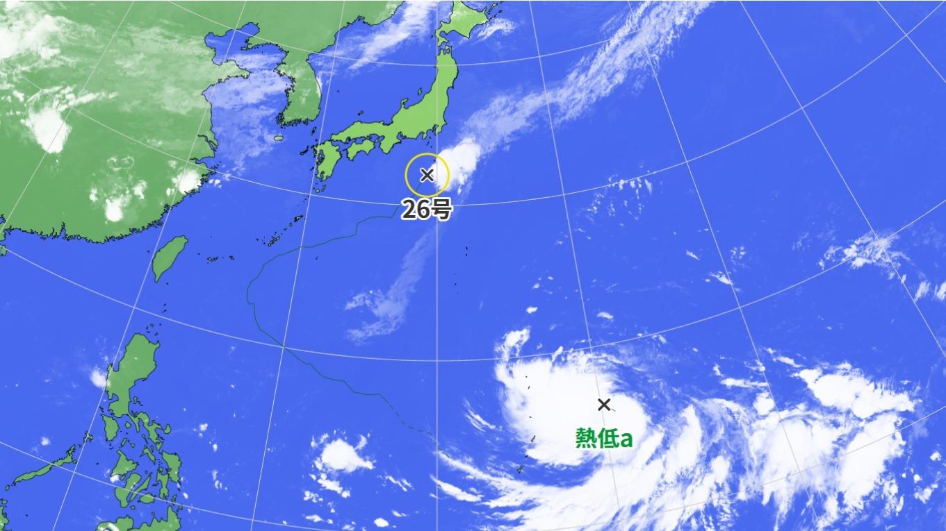台風26号が八丈島付近を通過・大雨後の関東は土砂災害に警戒　マリアナ諸島で台風27号が発生し来週影響
