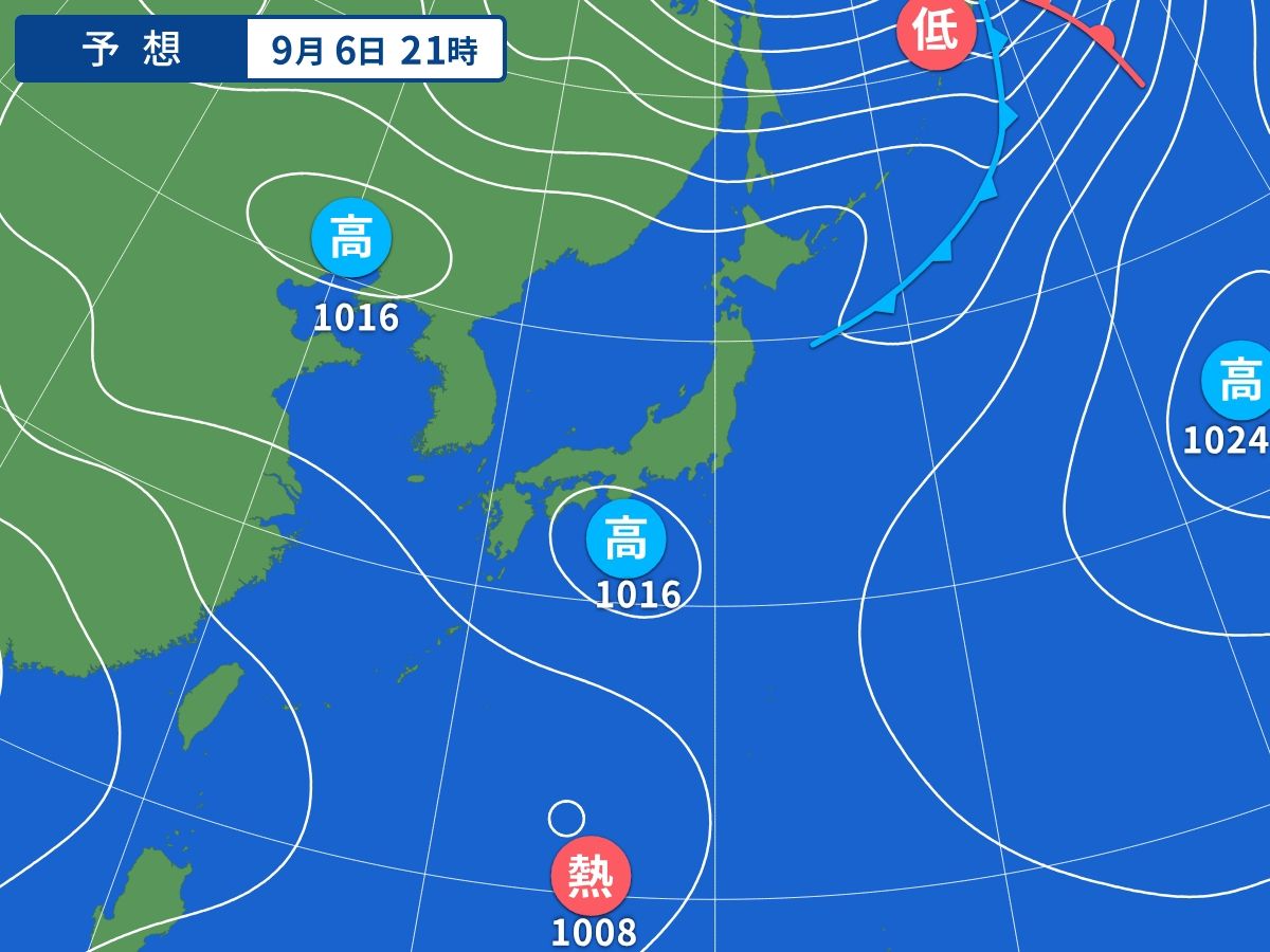 予想天気図（9月6日21時）