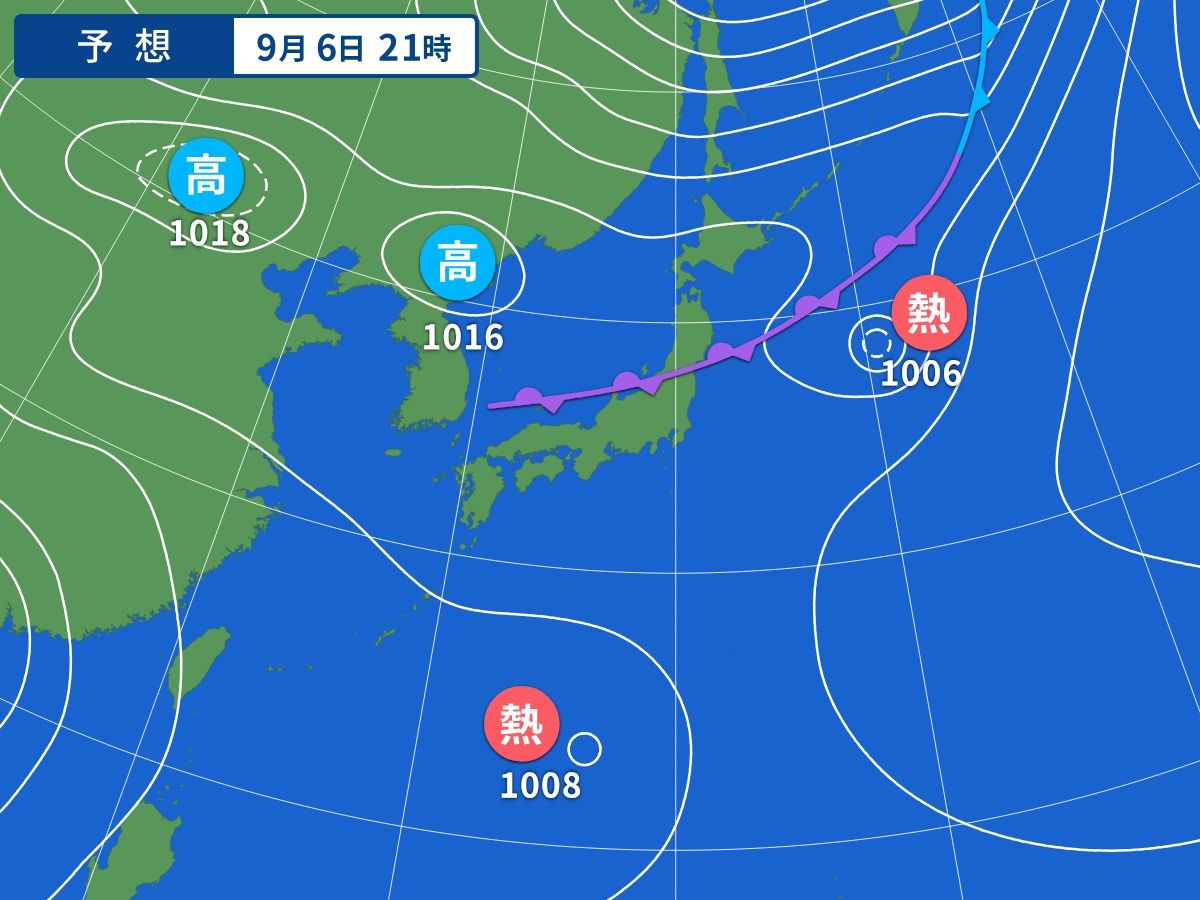 予想天気図（9月6日21時）