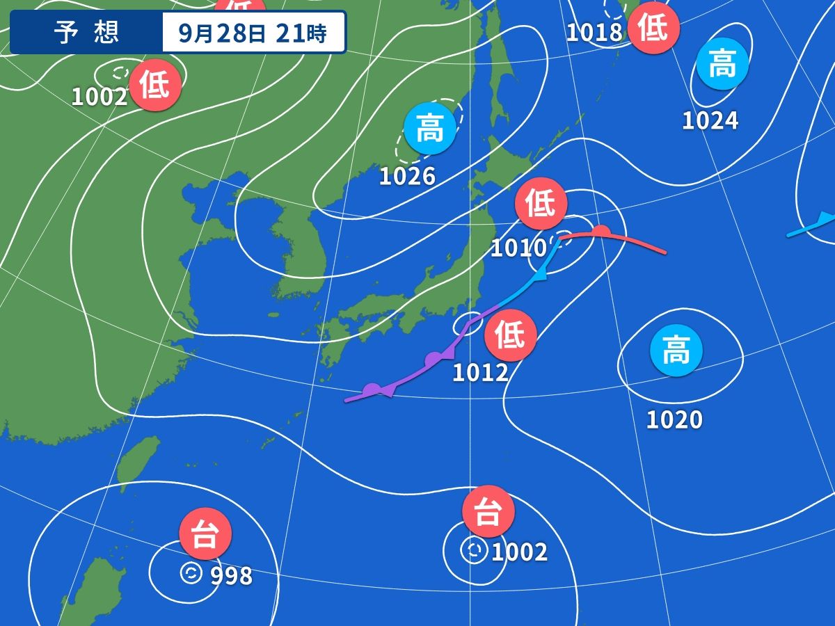 予想天気図（9月28日21時）