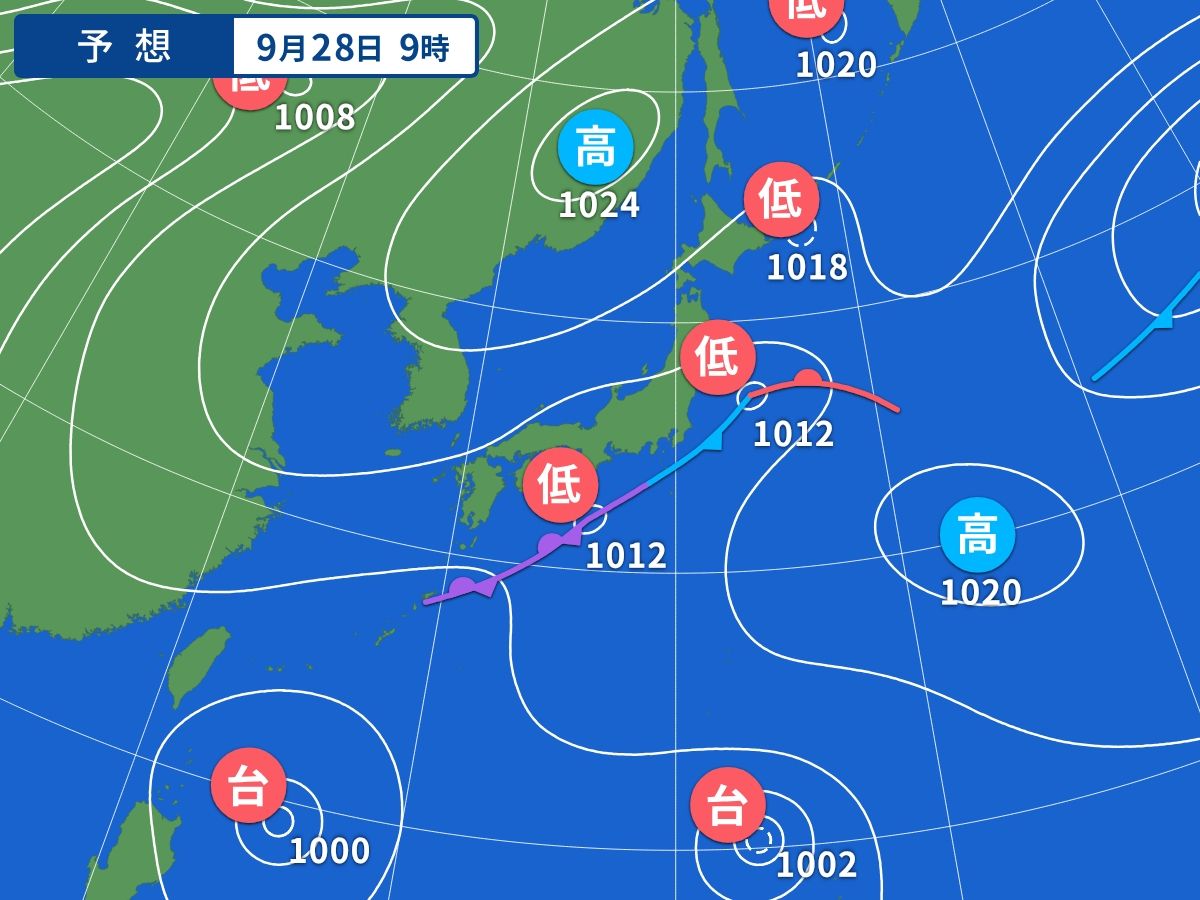 予想天気図（9月28日09時）