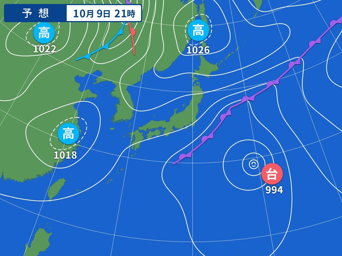 予想天気図（10月9日21時）