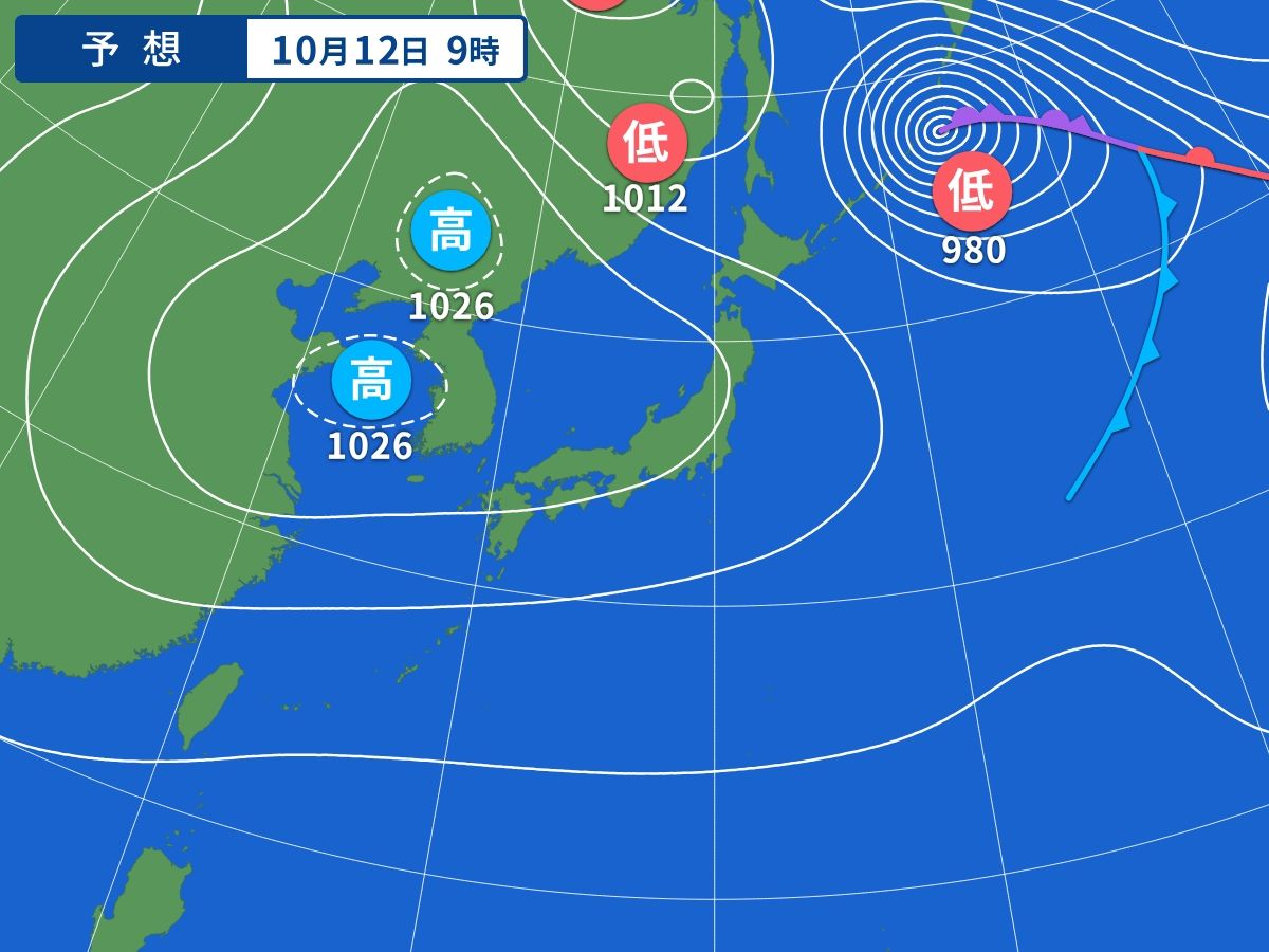 予想天気図（10月12日09時）