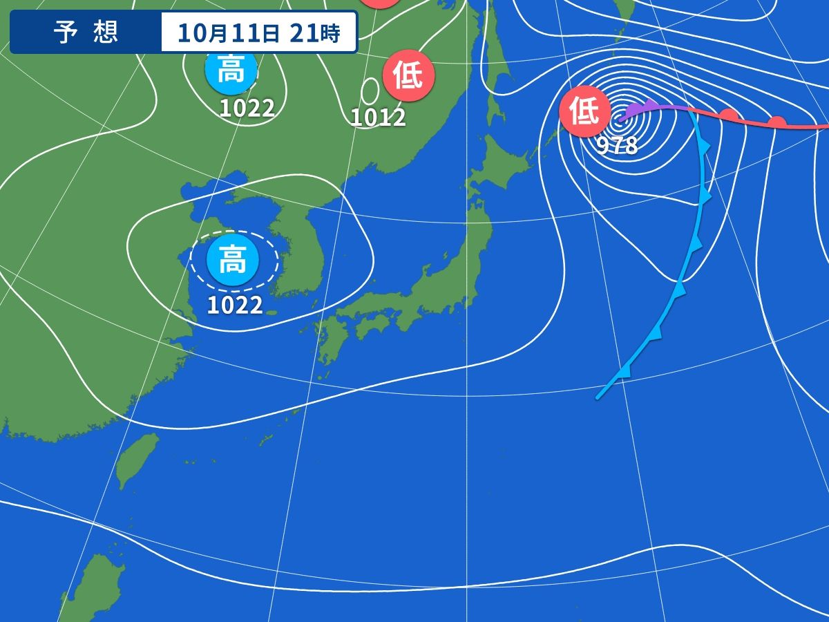 予想天気図（10月11日21時）