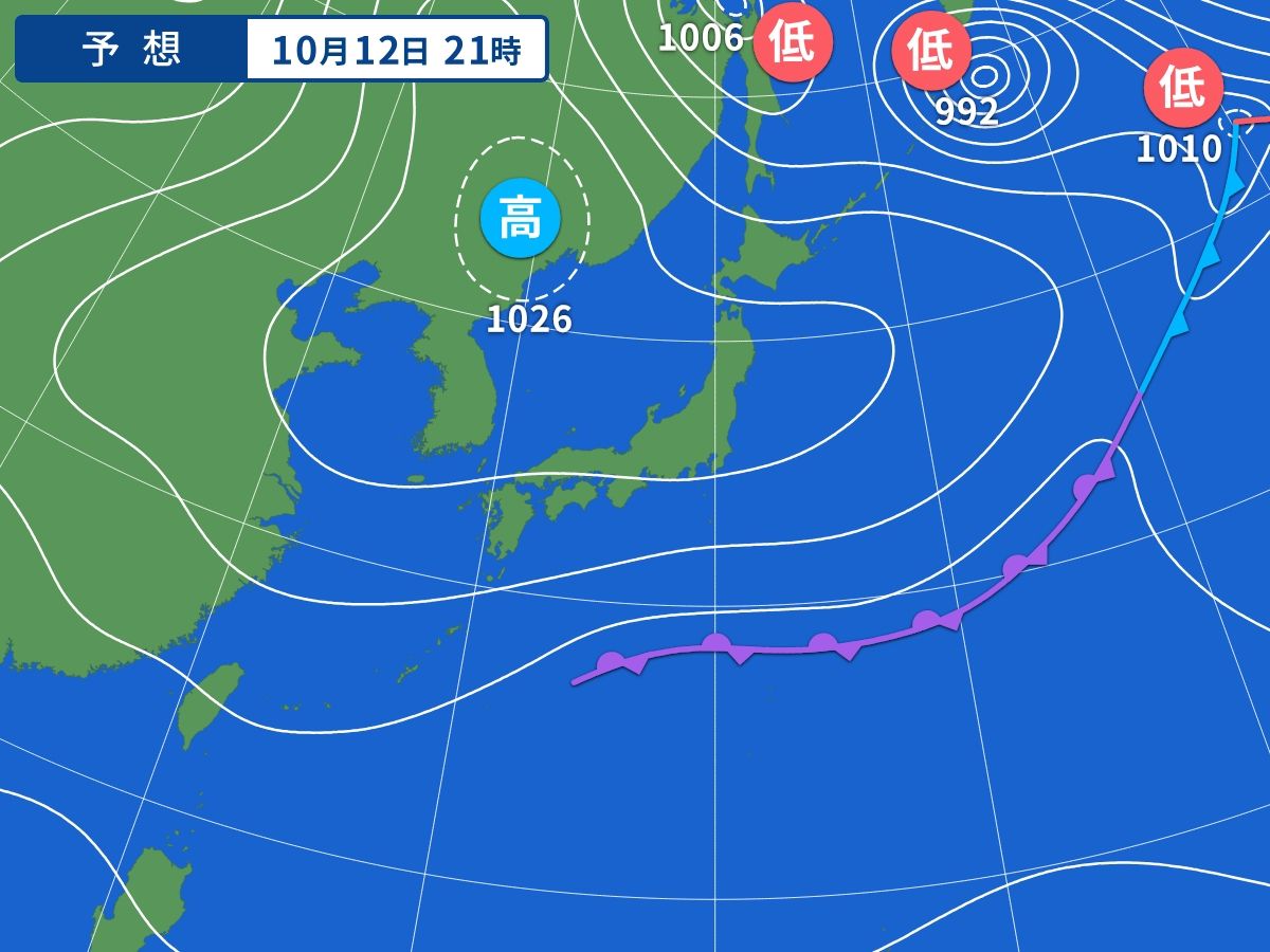 予想天気図（10月12日21時）