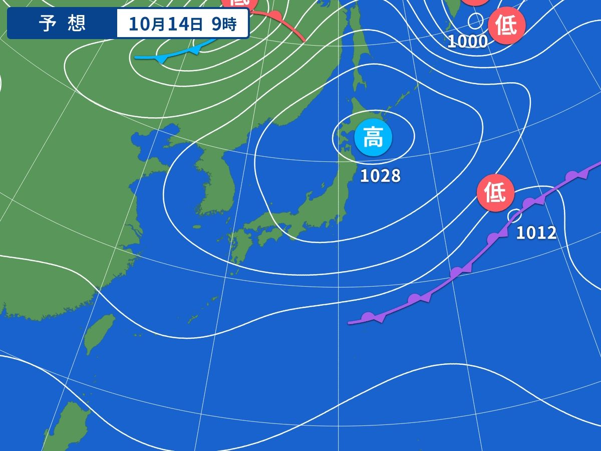 予想天気図（10月14日09時）