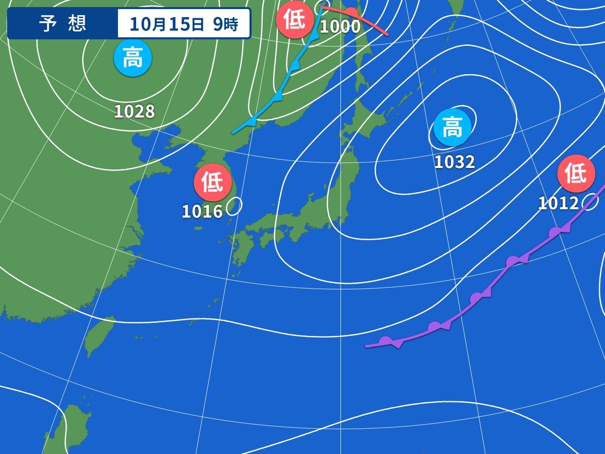 予想天気図（10月15日09時）