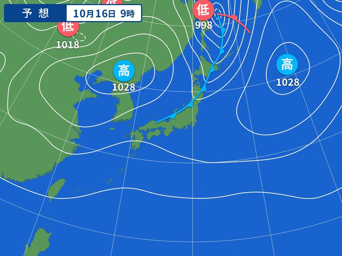 予想天気図（10月16日09時）