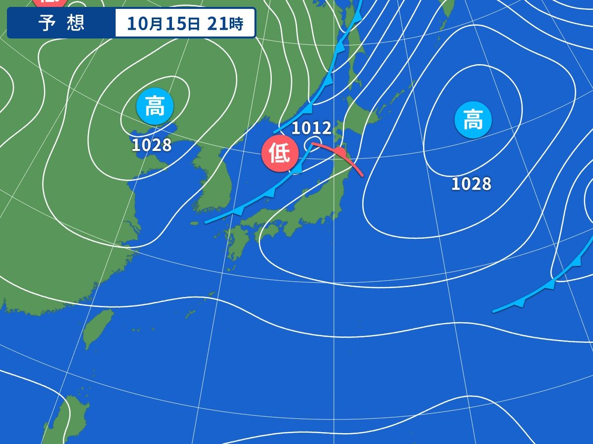 予想天気図（10月15日21時）