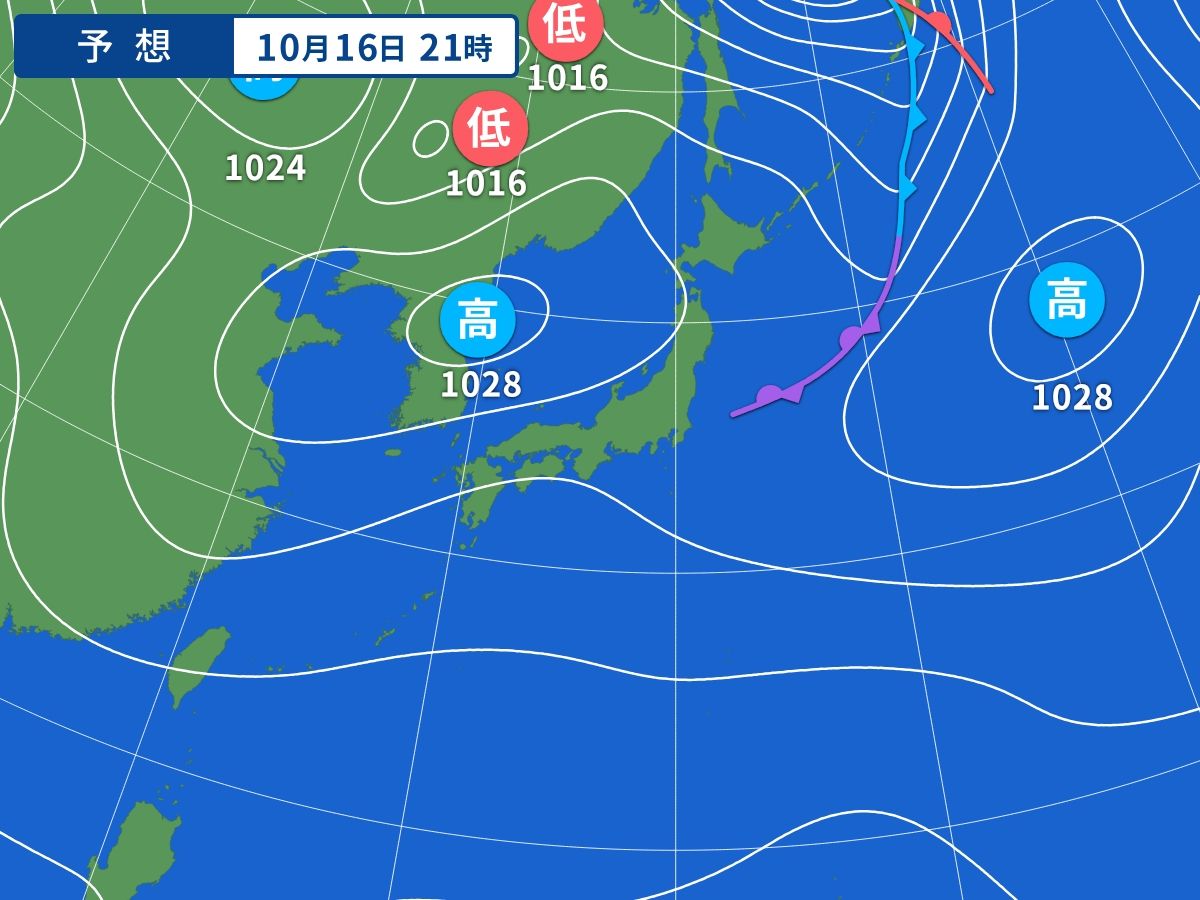 予想天気図（10月16日21時）