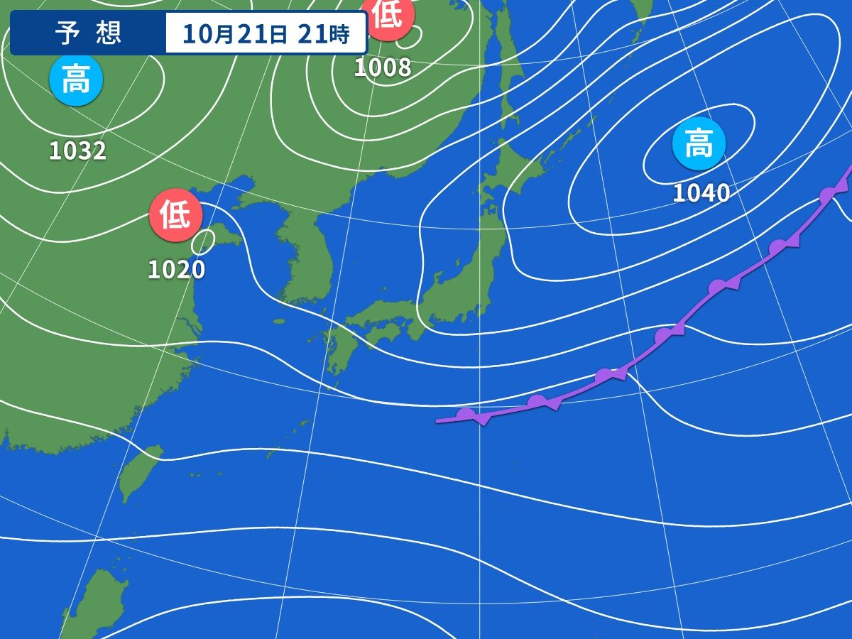 予想天気図（10月21日21時）