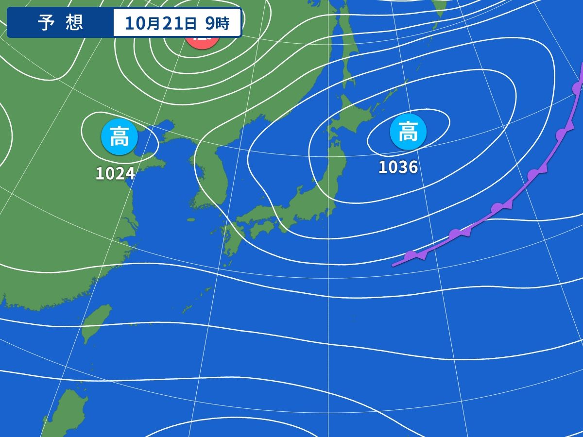 予想天気図（10月21日09時）