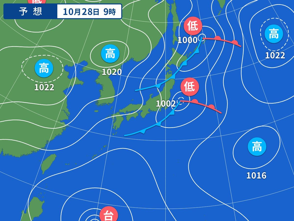 予想天気図（10月28日09時）