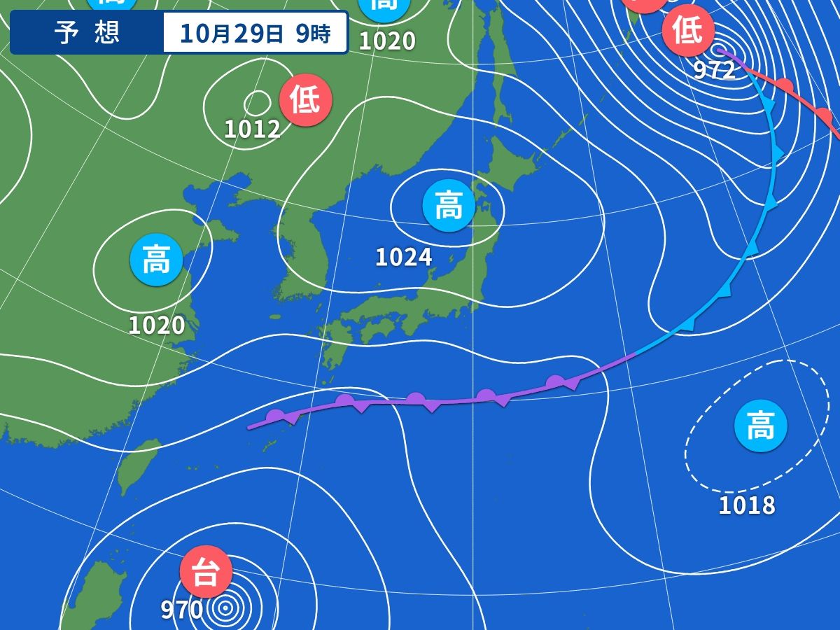 予想天気図（10月29日09時）