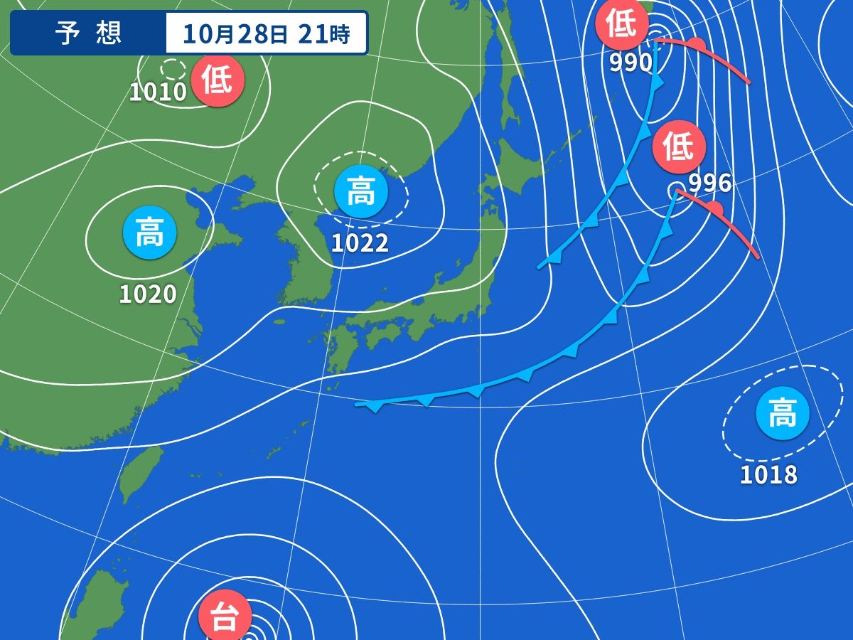 予想天気図（10月28日21時）