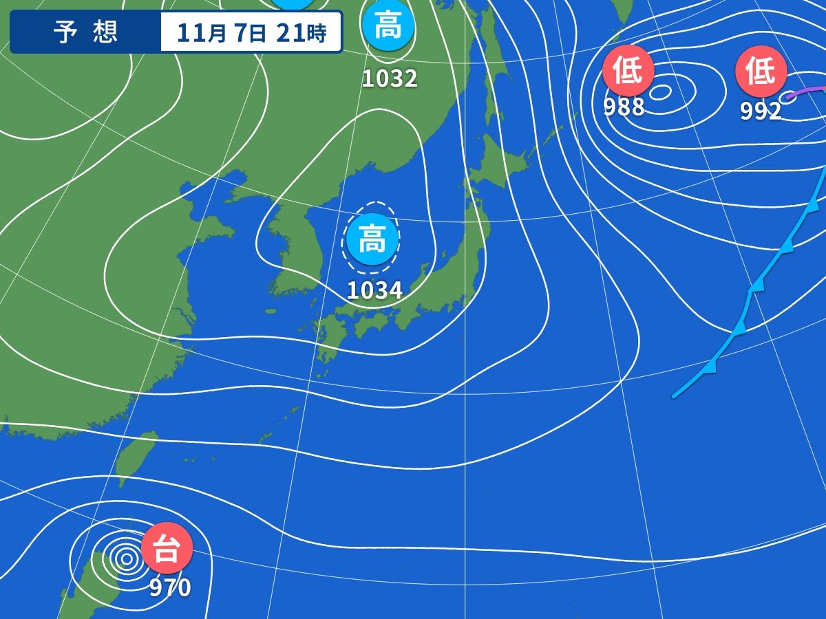 予想天気図（11月7日21時）