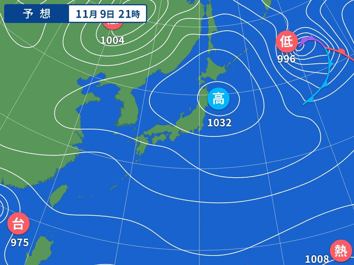 予想天気図（11月9日21時）