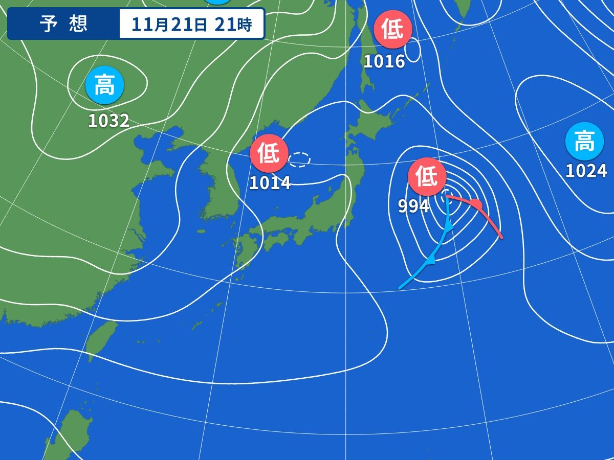 予想天気図（11月21日21時）