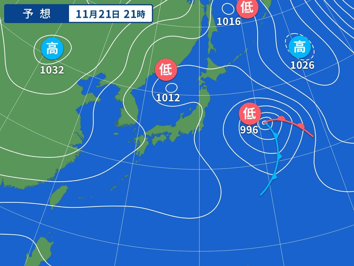 予想天気図（11月21日21時）