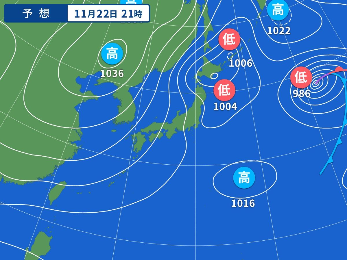 予想天気図（11月22日21時）