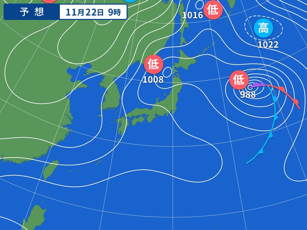 予想天気図（11月22日09時）