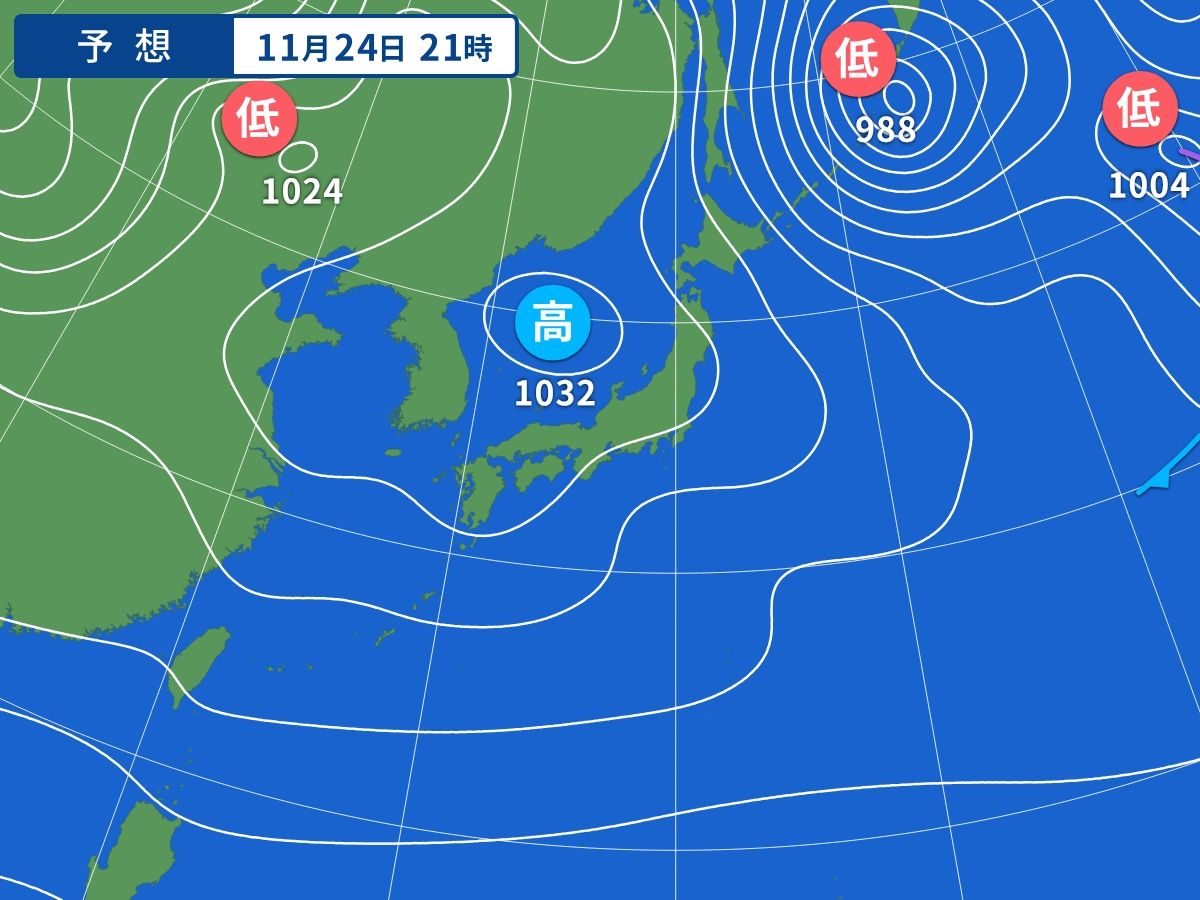 予想天気図（11月24日21時）