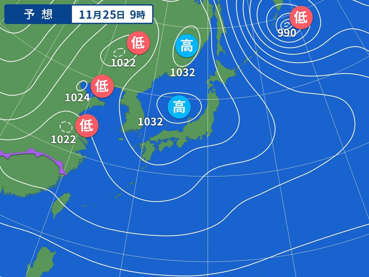 予想天気図（11月25日09時）